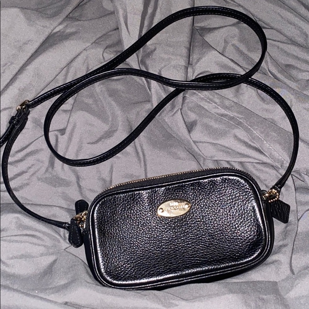 Coach Black Pebble Leather Mini CrossBody Pouch